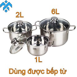 Bộ 3 nồi inox 3 đáy Greencook GCS06-T1 dùng cho bếp gas, bếp hồng ngoại, bếp từ